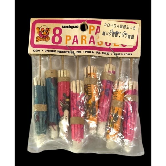 Unique 16 Party Parasols Cocktail Umbrella Picks Tiki Bar Decorations Vtg - Picture 2 of 4